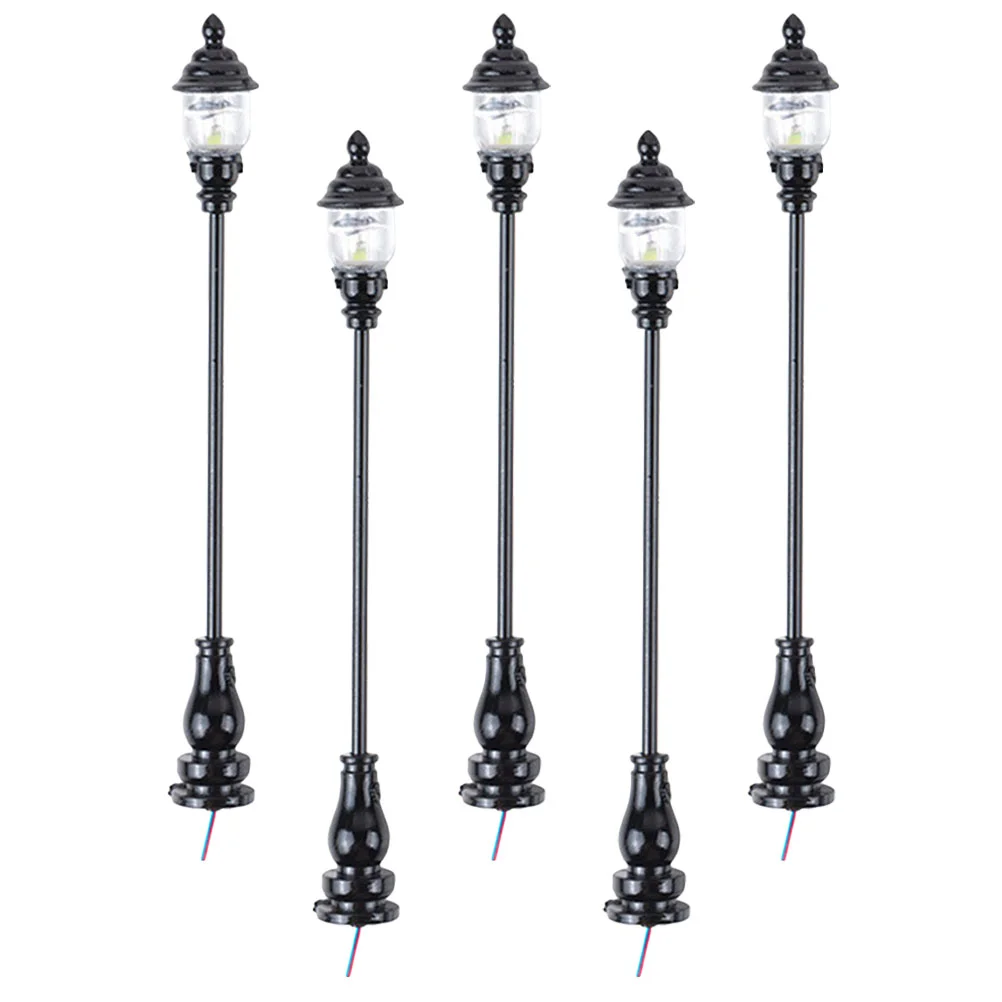 5 Pcs Model Garden Light Miniature House Decoration Lamppost Street Streetlamp Park Stainless Steel Plus Abs