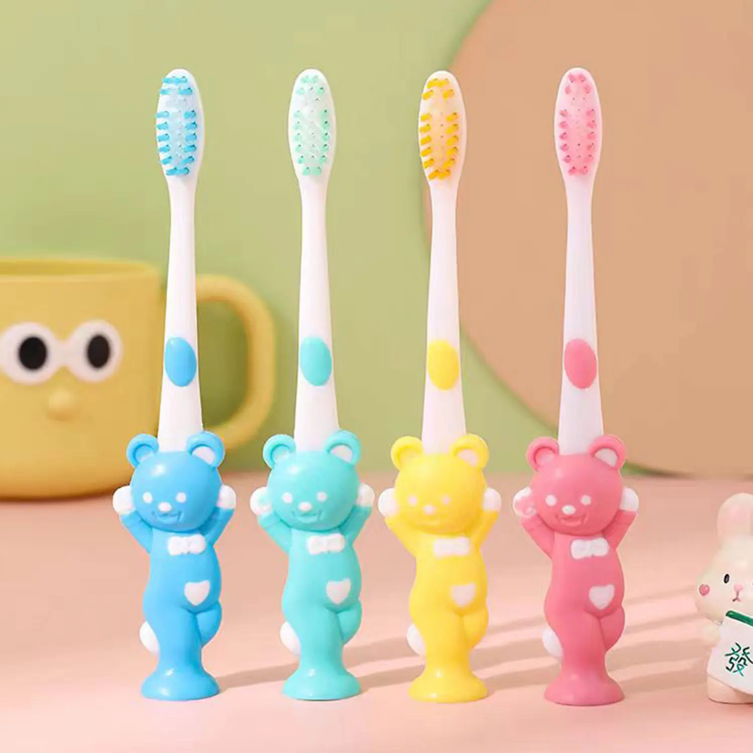 2-6 years Cartoon bear toothbrush for Fine soft boys and girls small head soft bristle toothbrush Can stand up toothbrush Or