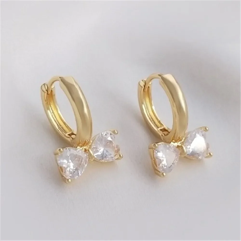 

14K True Gold Zircon Bow Ear Buckle, Fashionable and Elegant, High Grade Light Luxury Earrings E241