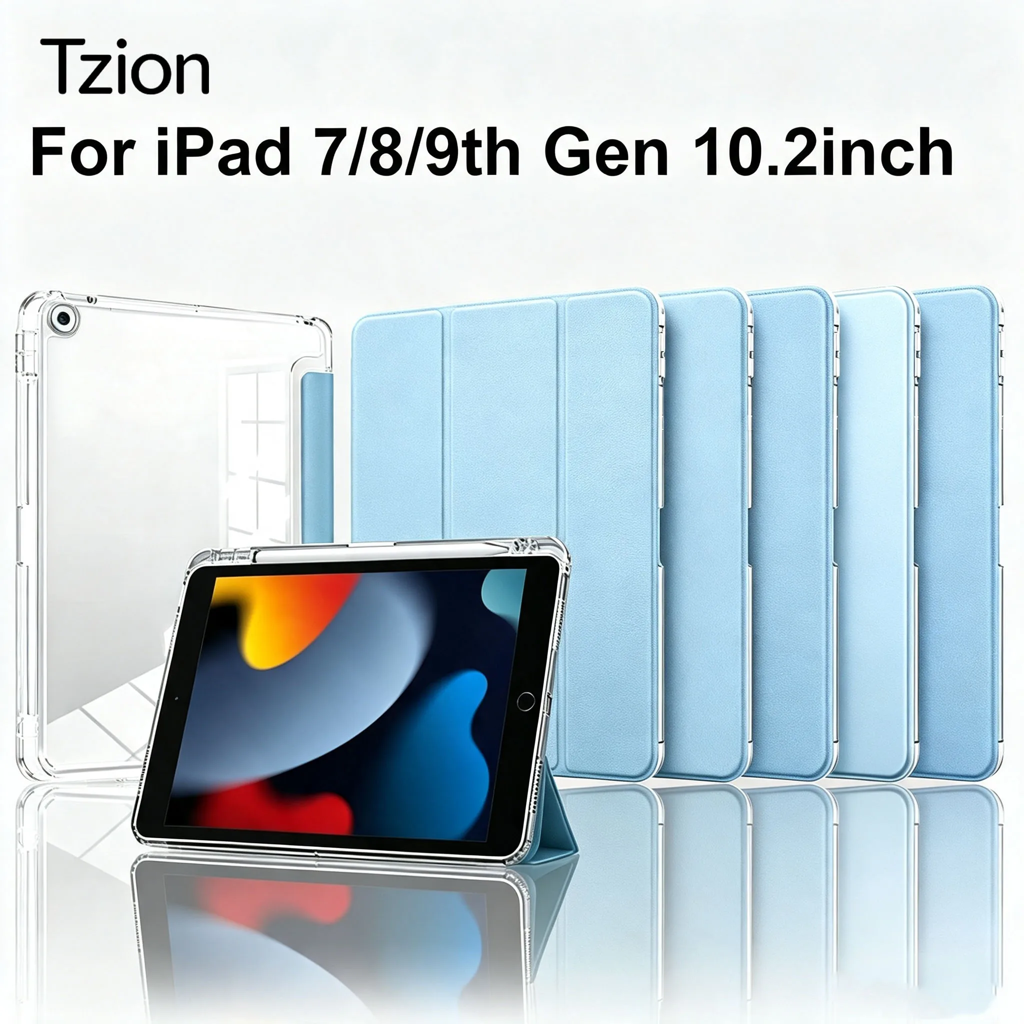 Case For iPad 9/8/7th Generation 10.2inch 2021/2020/2019 Cover With Pencil Holder, Tri-Folding PU Leather Cover