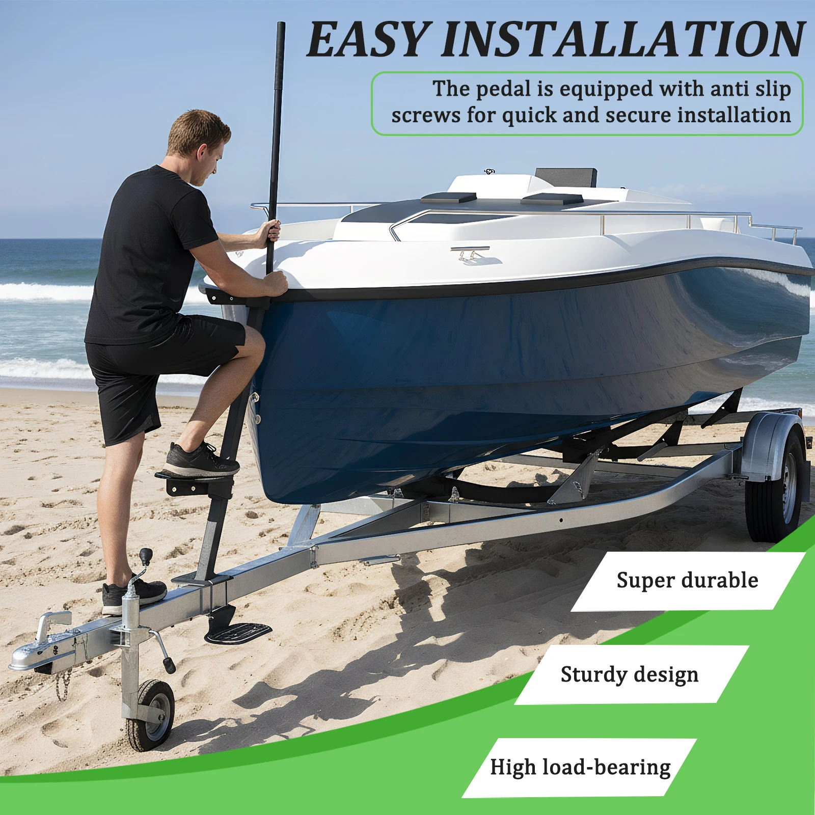 

Marine Trailer Tongue Pedals with Handrails Wear Resist Steel Boat Pedals Capacity 450 Lbs for Boats Dock & Launching