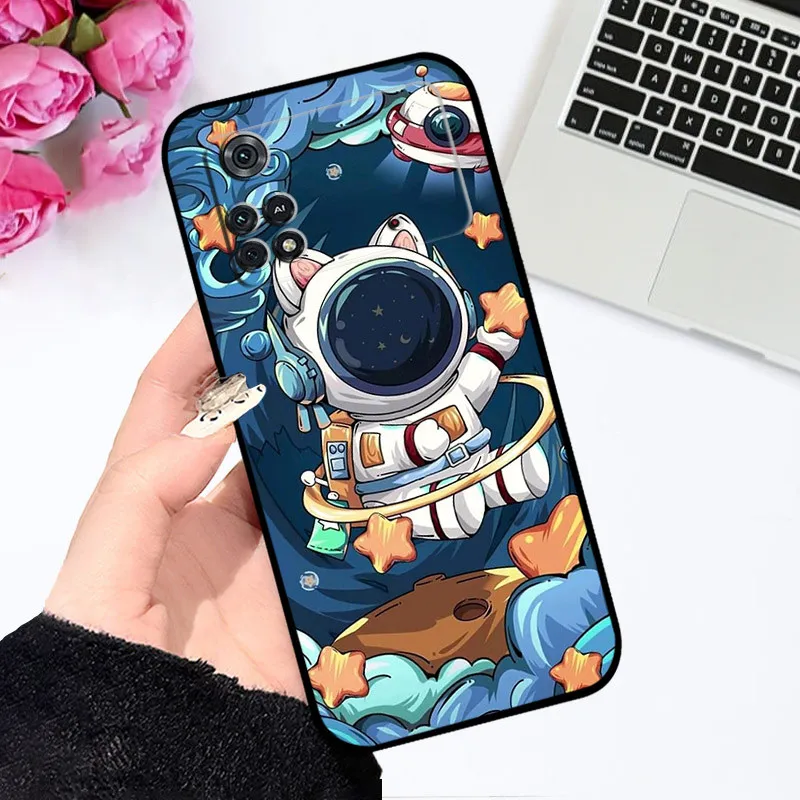 Case For Poco X4 Pro 5G Poco M4 Pro Cute Astronaut Flower Back Cover Soft Silicone Protective Funda For Xiaomi Poco X4 Pro Bag