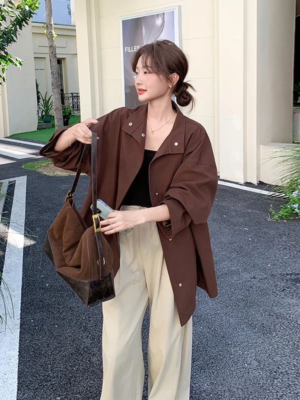 

Красное пальто цвета ржавчины женское средней длины в корейском стиле, повседневное, весна-осень, новинка, маленький размер, премиум-класс, элегантное, объемное пальто