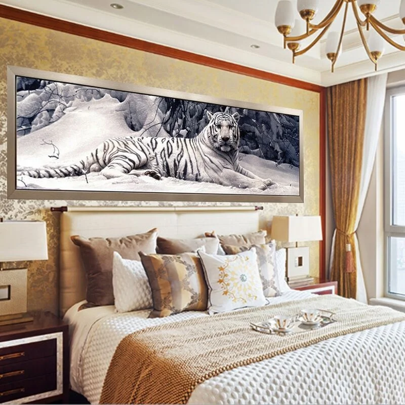 5d Diy Diamond Painting Kit Full Drill White Tiger Diamond Embroidery Animals Cross Stitch Wall Art Large Living Room Home Decor