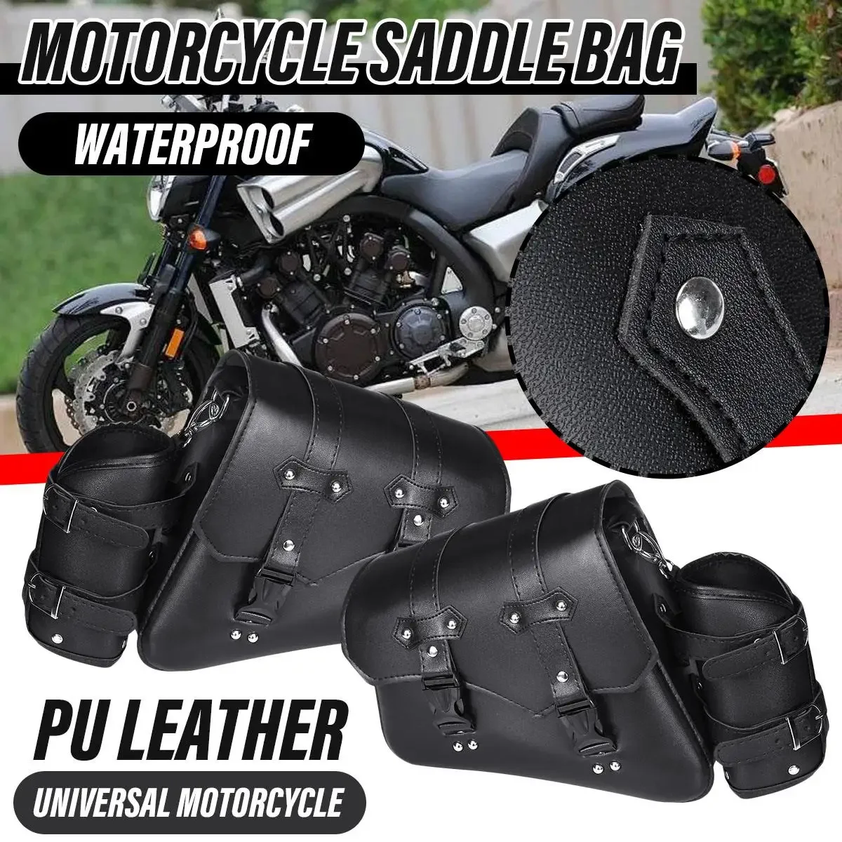 

Waterproof Universal Motorcycle Saddle Bags PU Leather Tool Bag w/Water Bottle Holder Cafe Racer Luggage Bag For Cruiser Custom