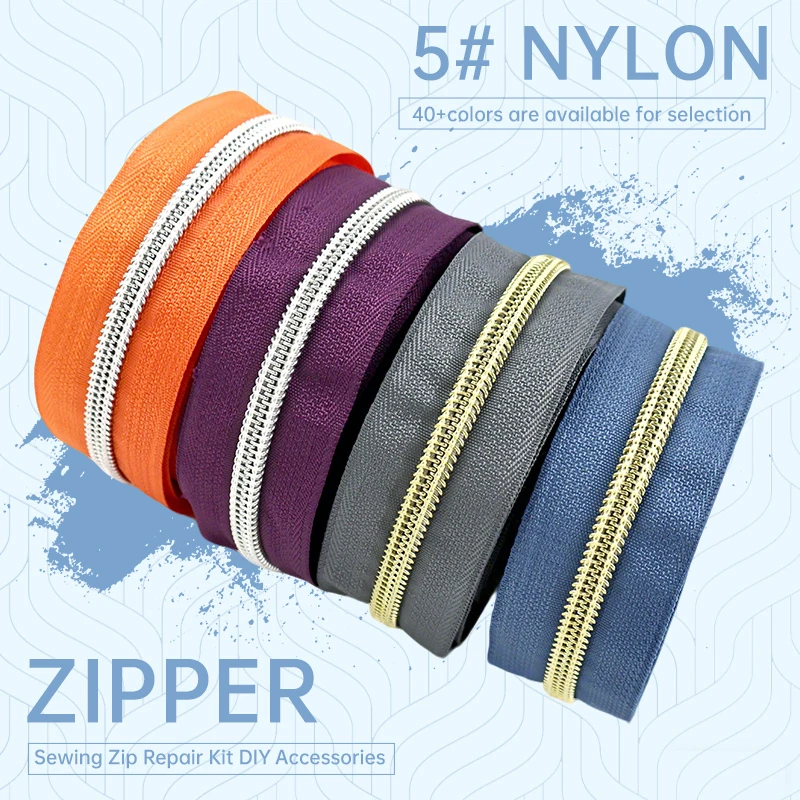 

4/5/10/20Meters 5# Nylon Zippers Tapes Sewing Gold Silver Teeth Zipper for Clothes Extension Bag Zips By Meters DIY Accessories