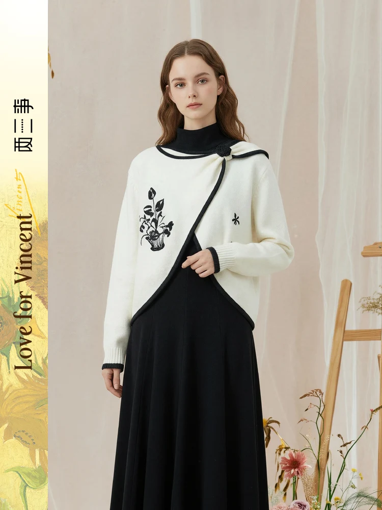 

Retro Embroidered 3D Hooked Flower Decorative Sweater Women's Winter New Sle Ele Soft Polyester Fiber Long Sve round...