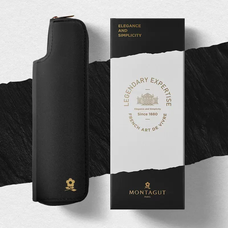 

Montagut Black Single Leather Pen Case Handmade Holder & Pouch Fountain Pen Rollerball Pen Bag Pencil Case Zippered