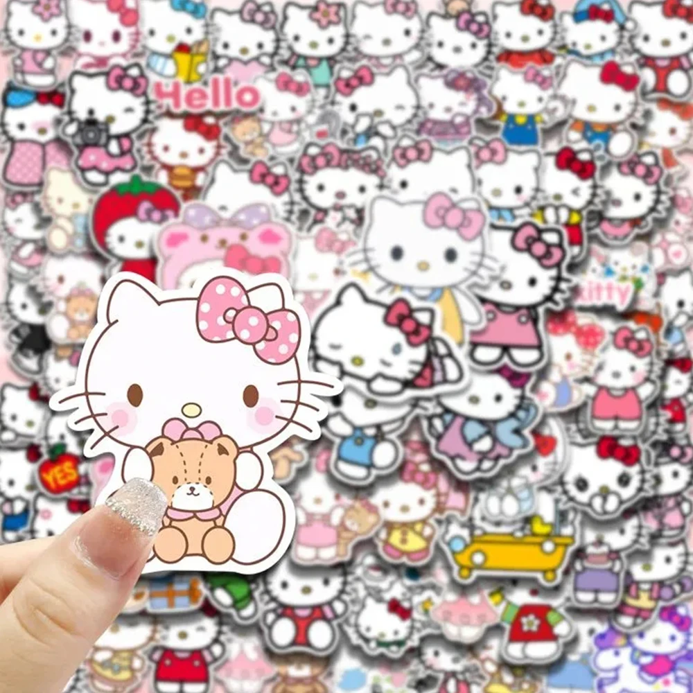 10/30/50/100 pçs bonito sanrio olá kitty adesivos dos desenhos animados kawaii meninas decalques diy portátil papelaria telefone adesivo para