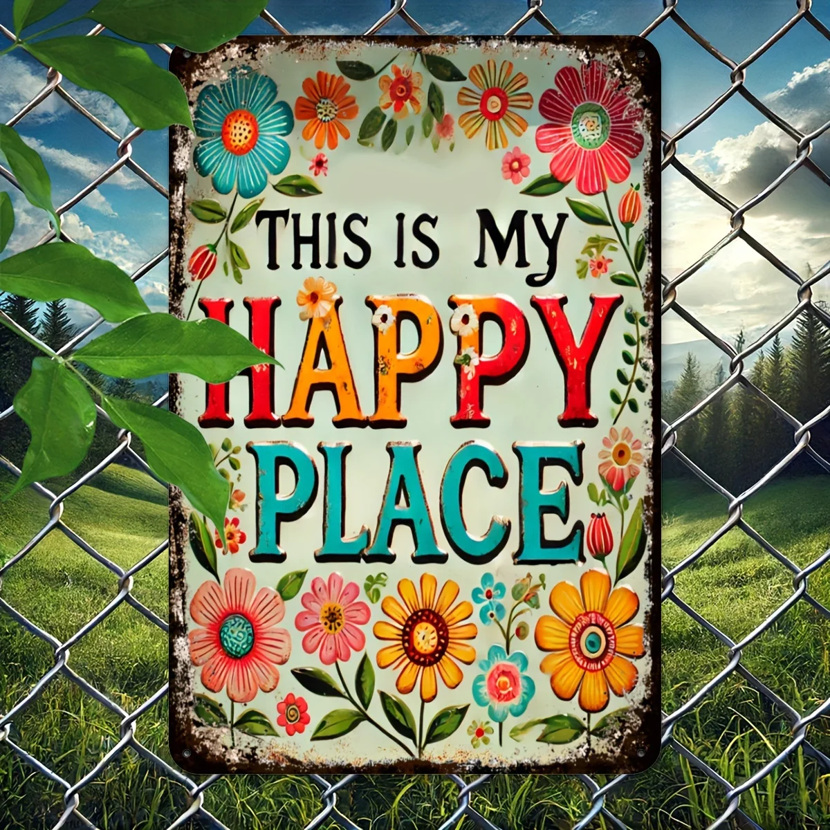 Letrero Decorativo de Hierro con la Frase 'Das Ist Mein Glücklicher Ort', Arte de Pared para Jardín, Decoración Floral Retro, Regalo para Jardinero