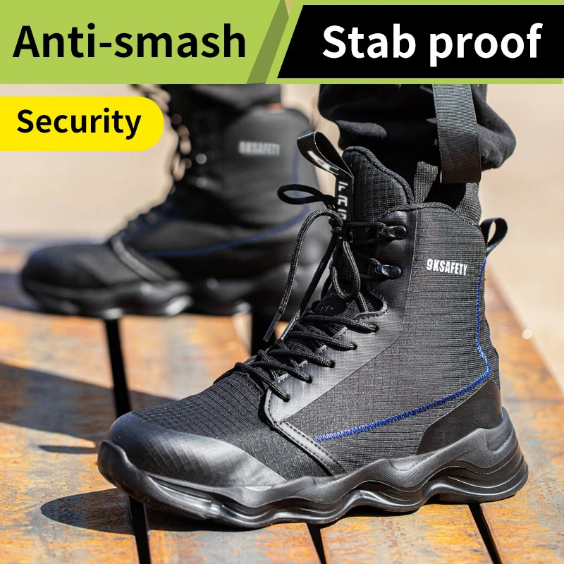 New Safety Shoes Men Boots High Top Work Sneakers Steel Toe Cap Anti-smash Puncture-Proof Work Boots Indestructible Shoes