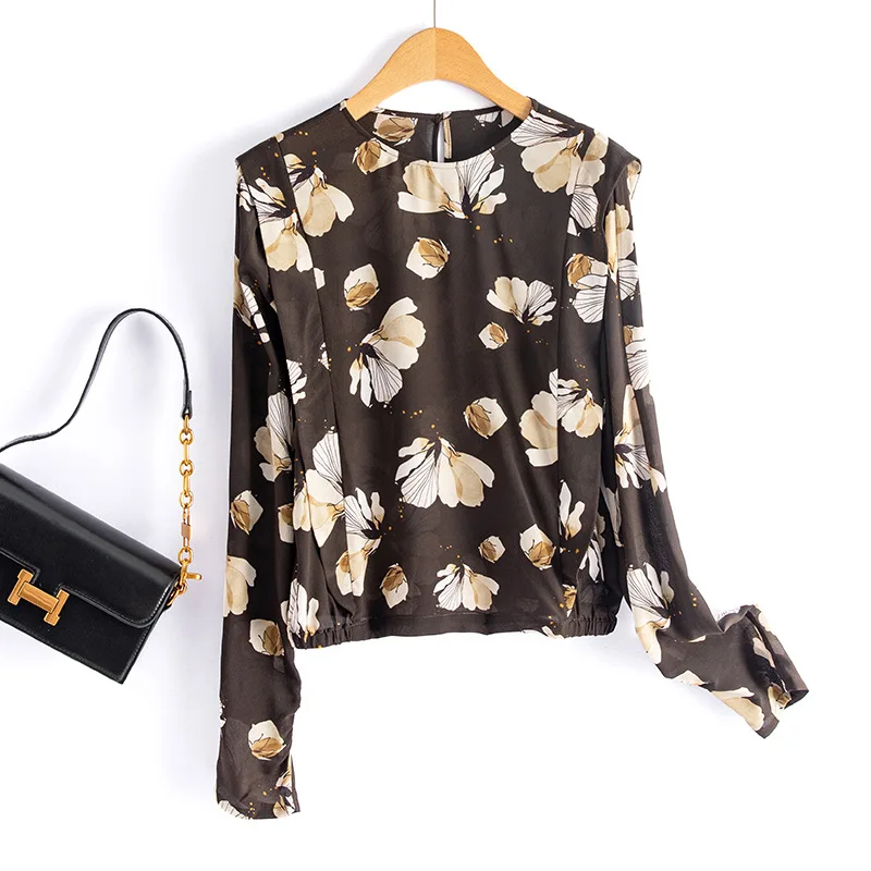 Mulberry Silk Shirt for Women, Printed Long Sleeved Shirt, Versatile Top, Summer Fashion, New Product, D42603