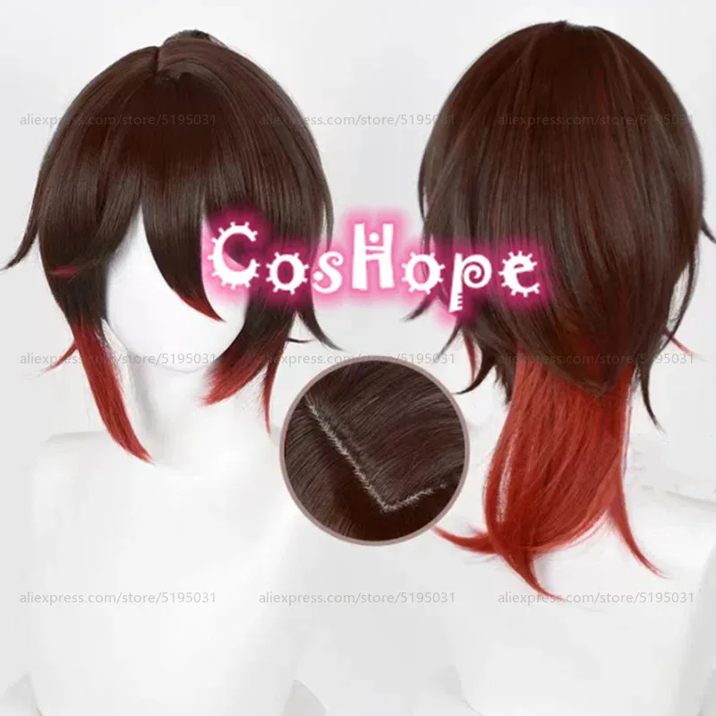 2025 12 Tingyun 38cm 포니테일 브라운 다크 레드 가발 코스프레 애니메이션 내열성 합성 가발