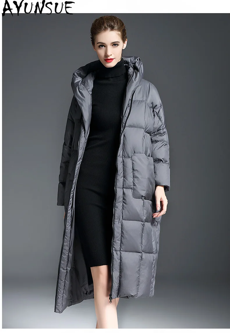 AYUNSUE White Duck Down Puffer Jacket Women Plus Size Outerwears Long Down Coats with Hood Winter Luxury Clothes 2024 Пуховики