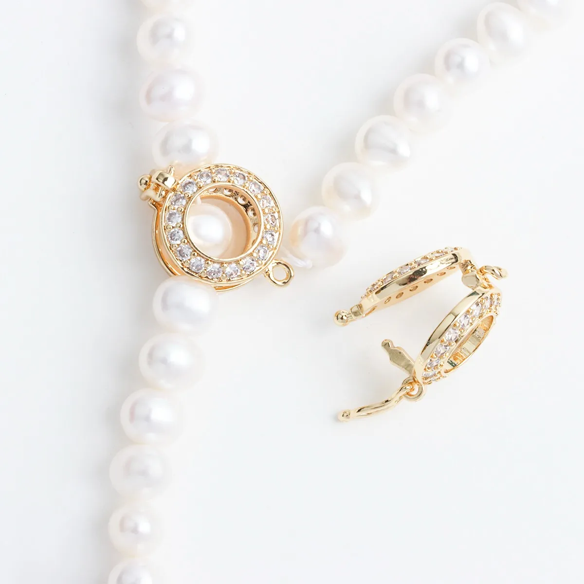 진짜 금 도금 지르콘 라운드 진주 가방, 구슬 버클 스웨터 체인, 간단한 클립 버클, 고정 버클, DIY 액세서리, 18K