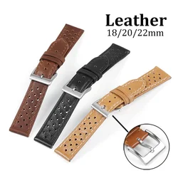 18mm 20mm 22mm Genuine Leather Watch Strap Breathable Handcrafted Cowhide Leather Belt Bracelet Universal Women Men Watch Band