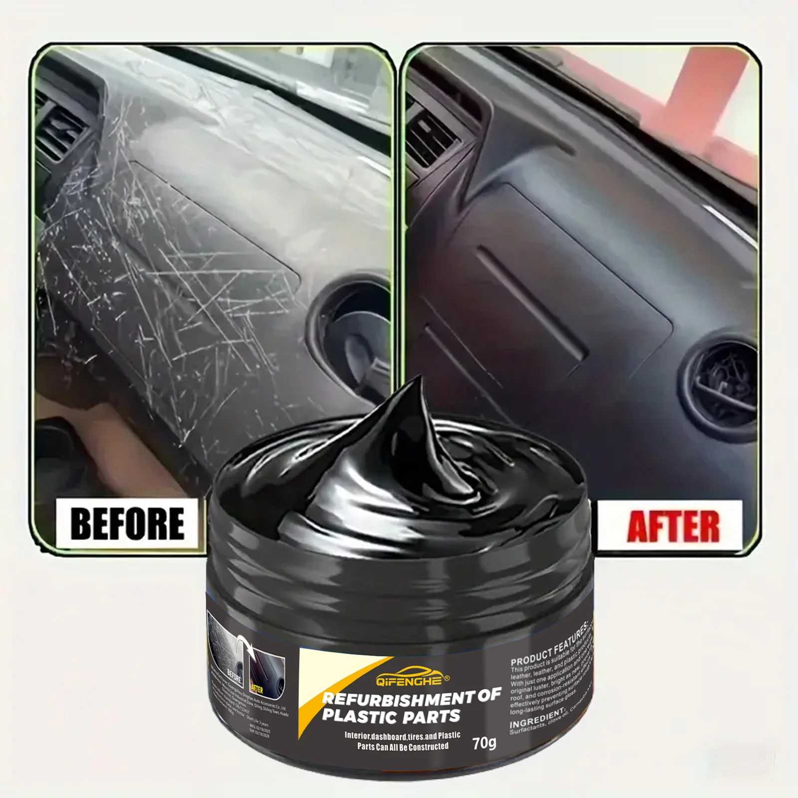 Agente Reparador de Plástico Automotriz, Cera para Pulir Plástico Interior y Exterior, Reparación de Arañazos, Crema Antienvejecimiento para Neumáticos