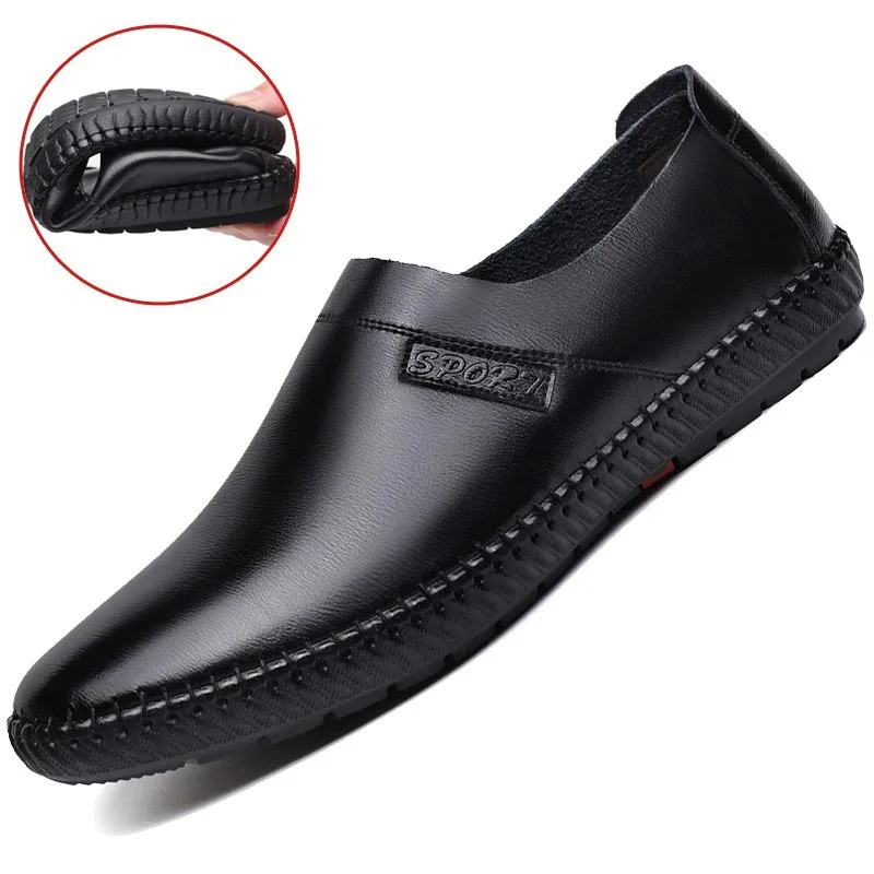 Spring Autumn Men\'s Leather Casual Shoes Soft PU Leisure Flats Daily Solid Color Slip-on Loafers Non-slip Flat Men Driving Shoes