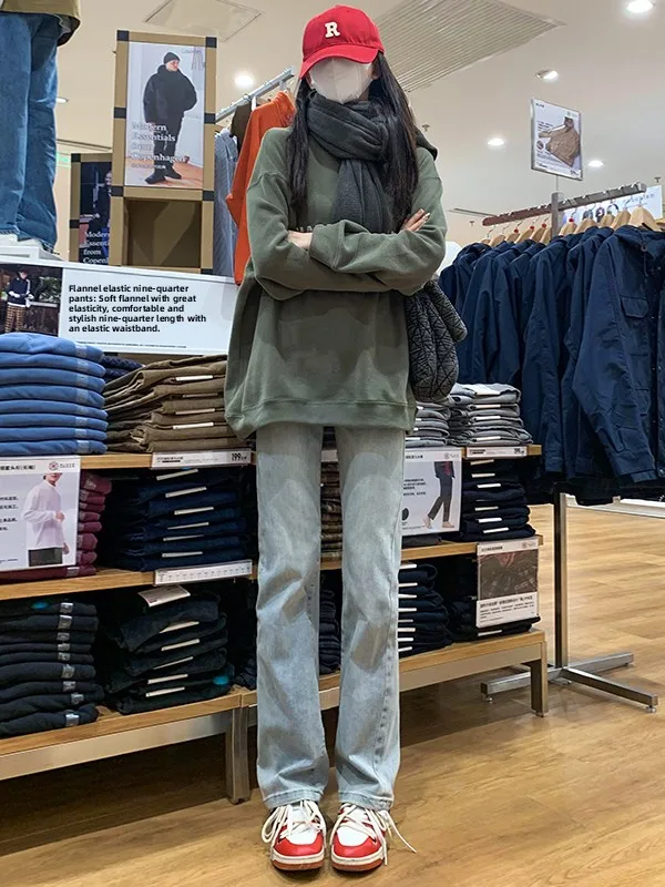 

Светло-голубые прямые джинсы для женщин, весна-осень, новая модель, утягивающие, удлиненные, узкие брюки-трубы