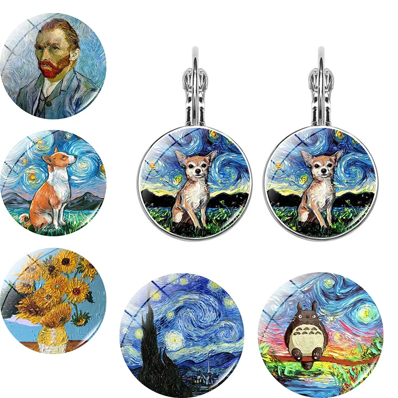 Classic Van Gogh Starry Sky Earrings Time Gem Charm Art Pattern Pendant Punk Women's Earrings Newjewelry for Women Gift