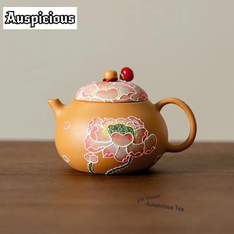 

100ml Hand-painted Lotus Rhyme Golden Section Purple Clay Teapot Tea Infuser Pot Tea Brewing Kettle With Filter Teaset Ornaments