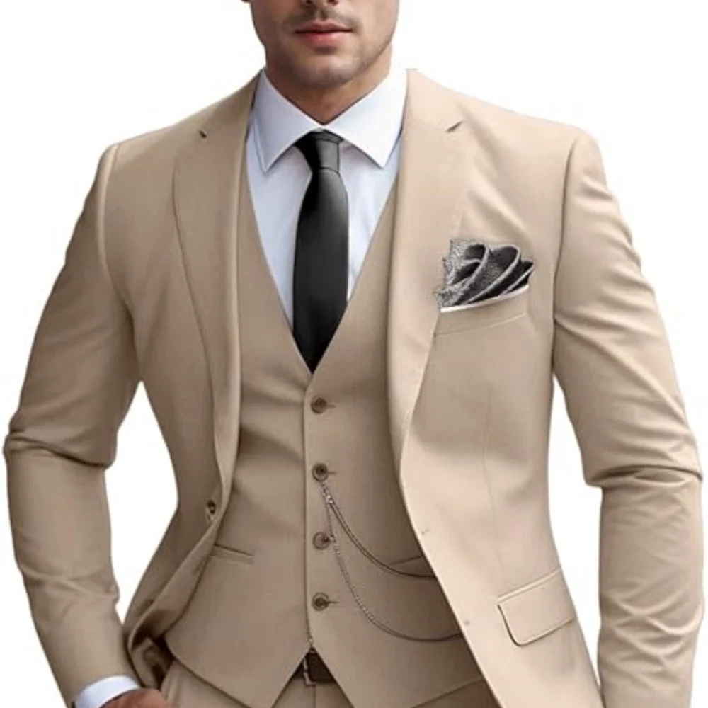 

3 Piece Slim Mens Fit Suits Tuxedo Suit Set Prom Wedding Suits Two Button Blazer Jacket Vest Pants