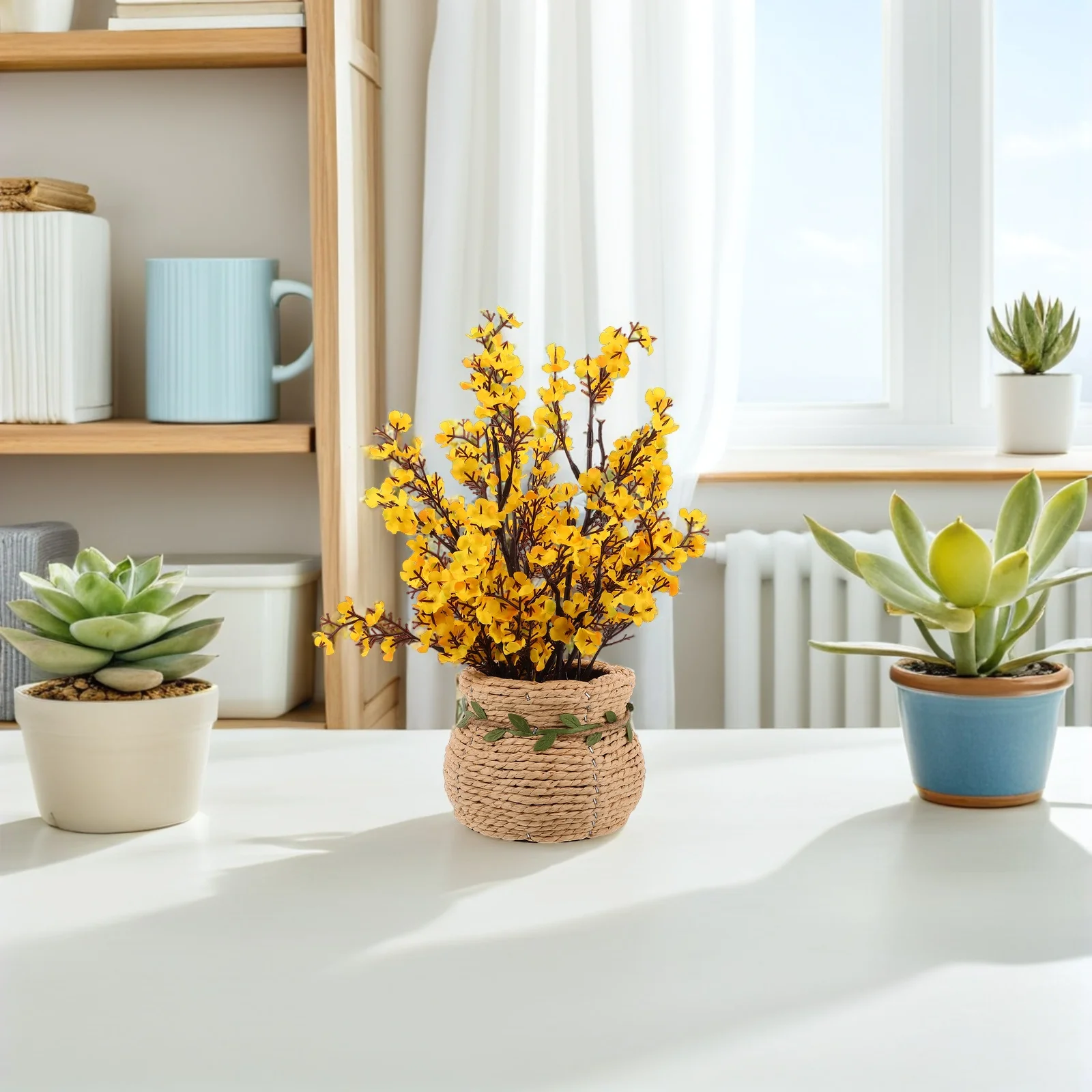 

Woven Flower Basket Nordic Handmade Desktop Organizer Flower Arrangement Holder Decorative Basket for Living Room Office Storage