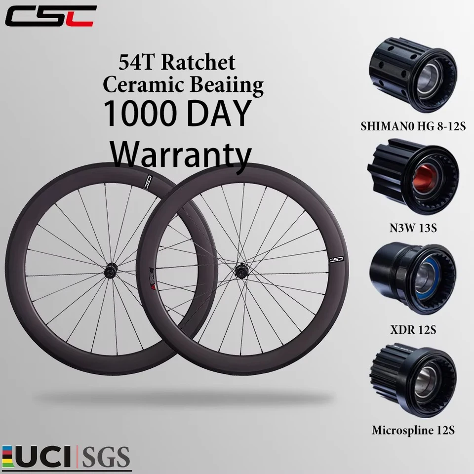 CSC 1280g UCI 700C レーシングバイク カーボンホイールセット 25/28mm