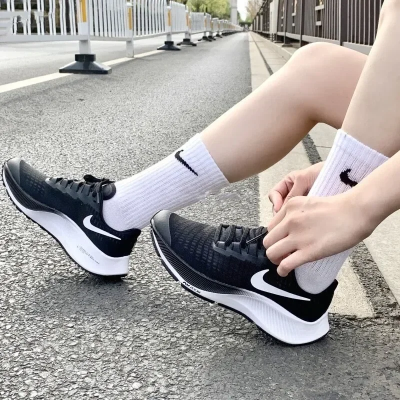 Nike Pegasus 37 Zapatillas para correr informales de caña baja, cómodas, antideslizantes, resistentes al desgaste, a la moda, en blanco y negro