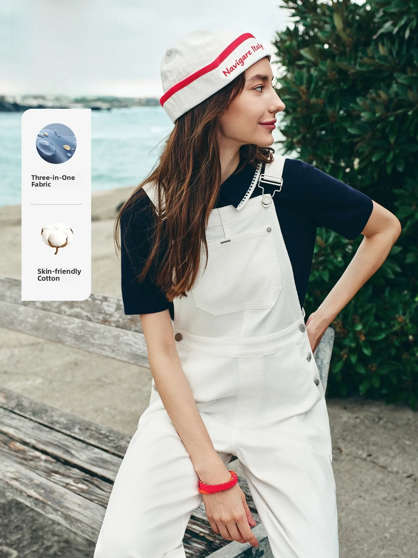 

Женский комбинезон Navigare Retro: весенне-летний, белый, джинсовый, с высокой талией, прямые штанины, из эластичного хлопкового бленда