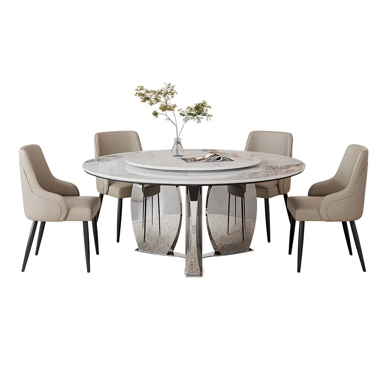 

Modern simple slate dining table and chair combination, family dining table, Italian minimalist style, high-end round table