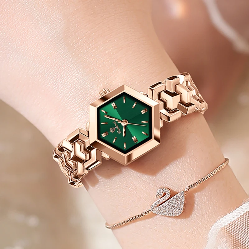 New Octagon Women Watch Quartz Waterproof Minimalist Bracelet Wristwatch Elegant Ladies Gift Box for Wedding Party Daily