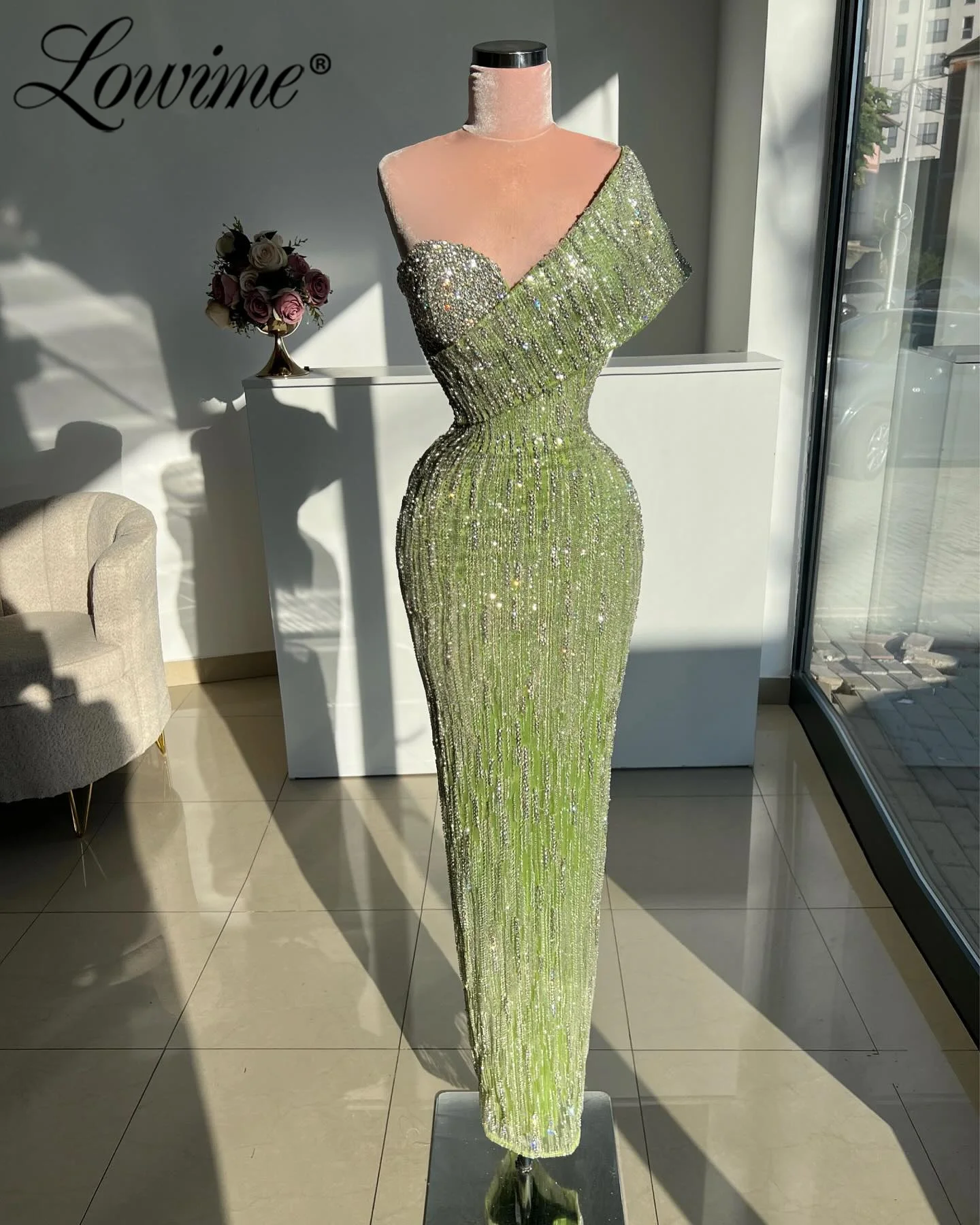 

Sparkle Crystals Party Dress Off Shoulder Green Evening Gown Customized Straight Cocktail Dresses Shiny Birthday Prom Dresses