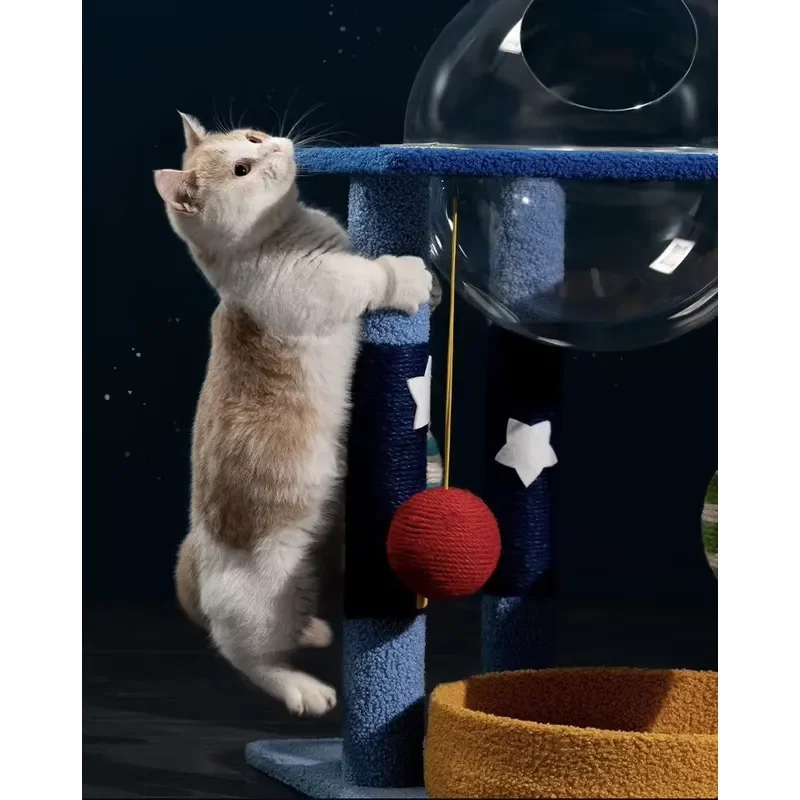 Tall Cat Tree with Space Capsule Bed for Large Cats All Year Round Comfortable Sturdy Multi Level Activity Center