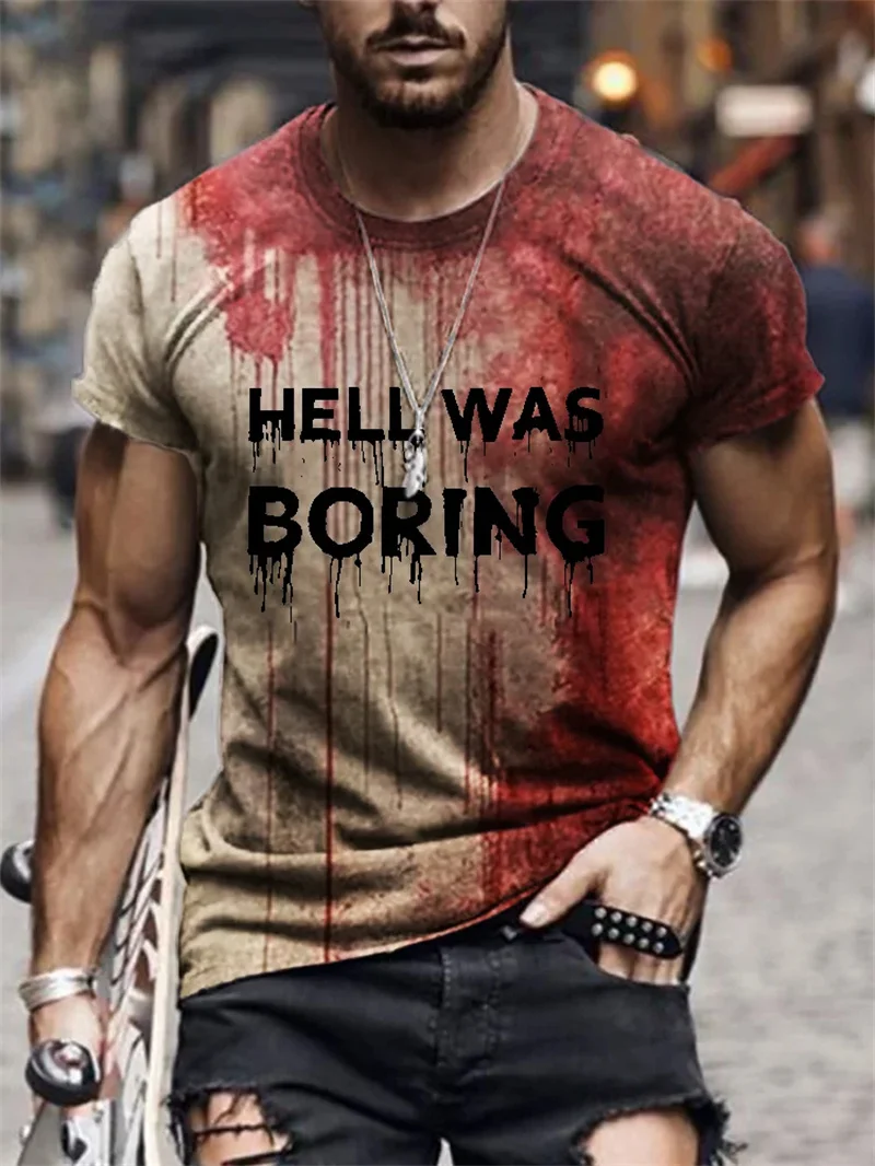 

Мужская кровавая футболка на Хэллоуин Blood I'm Fine Graphic Футболка с забавным 3d принтом и круглым вырезом с коротким рукавом Повседневные забавные мужские футболки