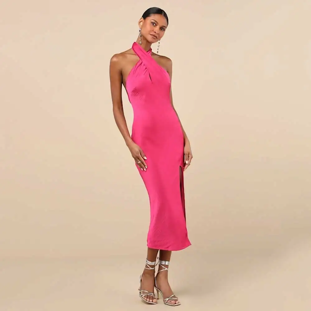 

Halter Evening Dresses Women's Elegant Sleeveless Prom Dresses Straight Side Slit Formal Cocktail Gown فساتين سهرة Cus