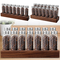 7/14Pcs Coffee Bean Storage Tubes with Walnut Wood Display Stand Portable Single Dose Coffee Bean Container Sealed Coffee Bean