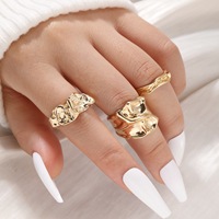 The 2050 Bestselling Punk Gothic Minimalist Style 3-Piece set of Abstract Geometric Irregular Rings, Suitable For Fashionable Pu