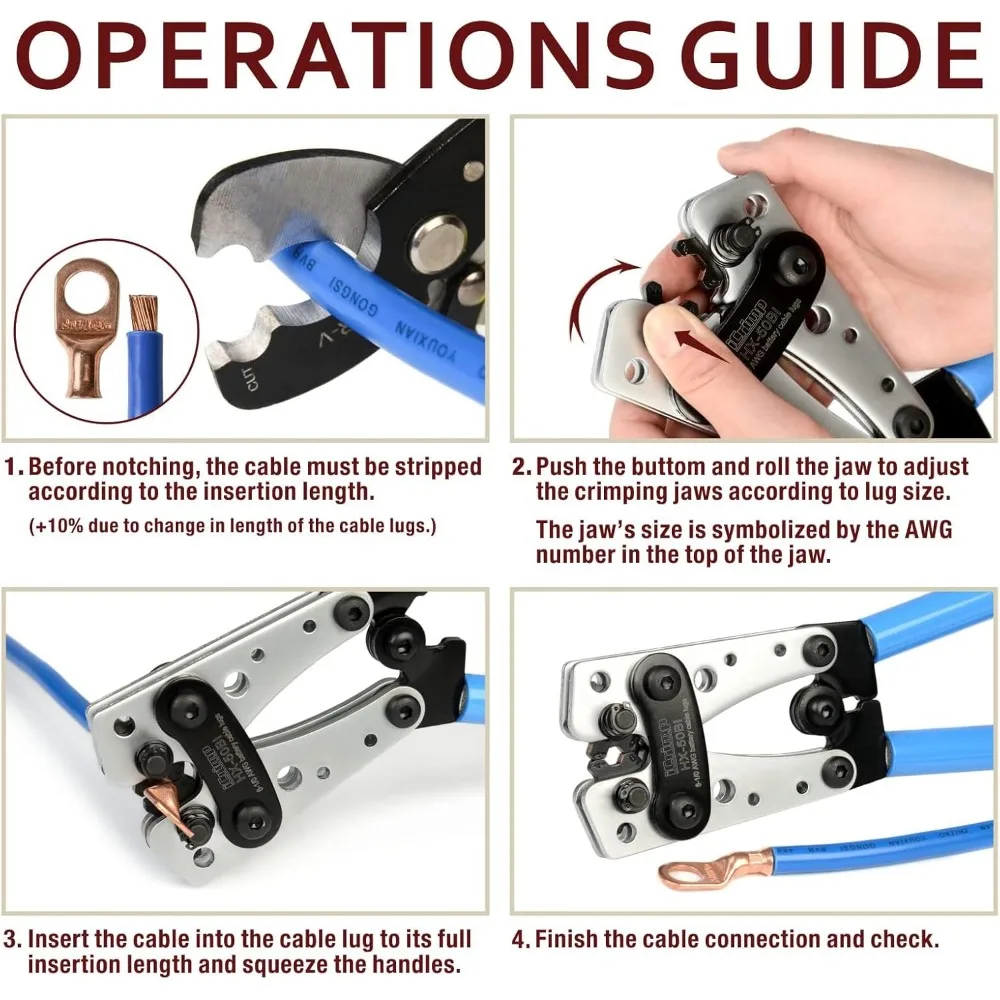 طقم مكشكش كابل البطارية مع متجرد و24 عروة نحاسية و10 أنابيب انكماش حراري لـ AWG 8-1/0 #4