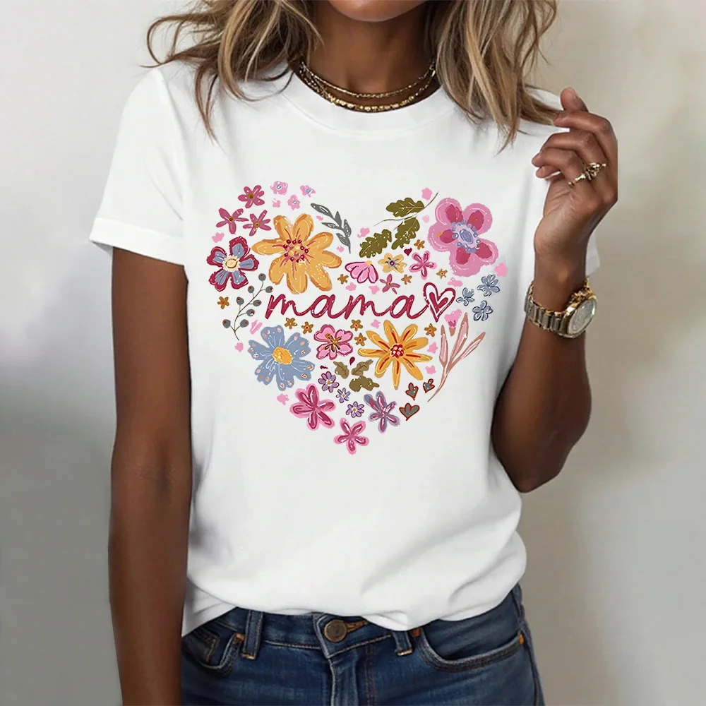 

Fashion Love Heart Summer T Shirt Women's Bohemian Floral Wildflower Pattern O Neck Tops Tee Female Casual Clothing