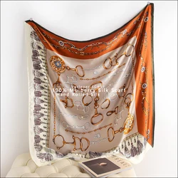 Foulard Herm de mûrier pur pour femme, châle d'été de luxe, tête carrée, cou, bandanas, marque de créateur, 100% cm, 110cm, 110