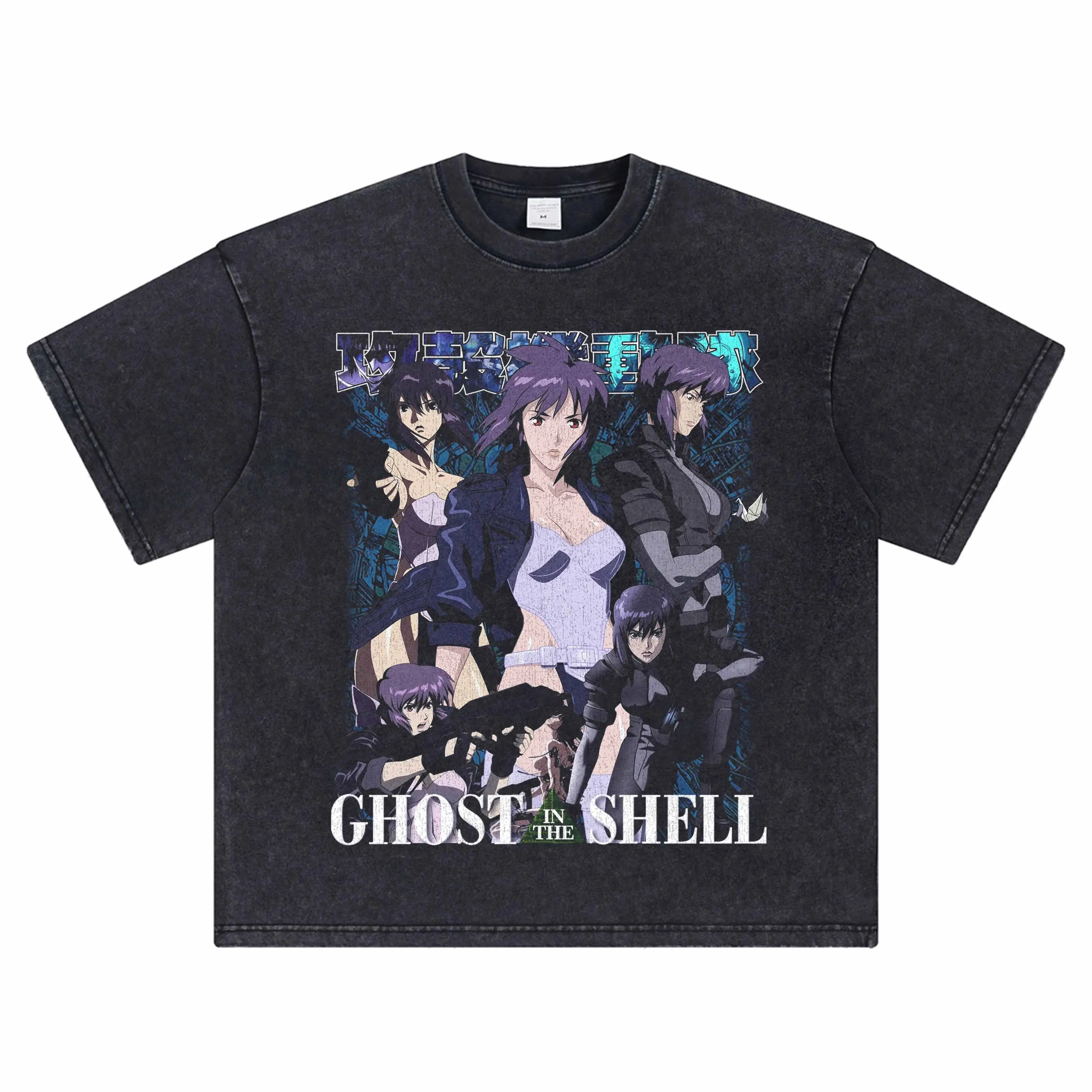 

2025 Ghost in The Shell, аниме, с короткими рукавами, ретро, плотная хлопковая футболка с короткими рукавами Kusanagi Motoko, летняя футболка с цифровым прямым распылением