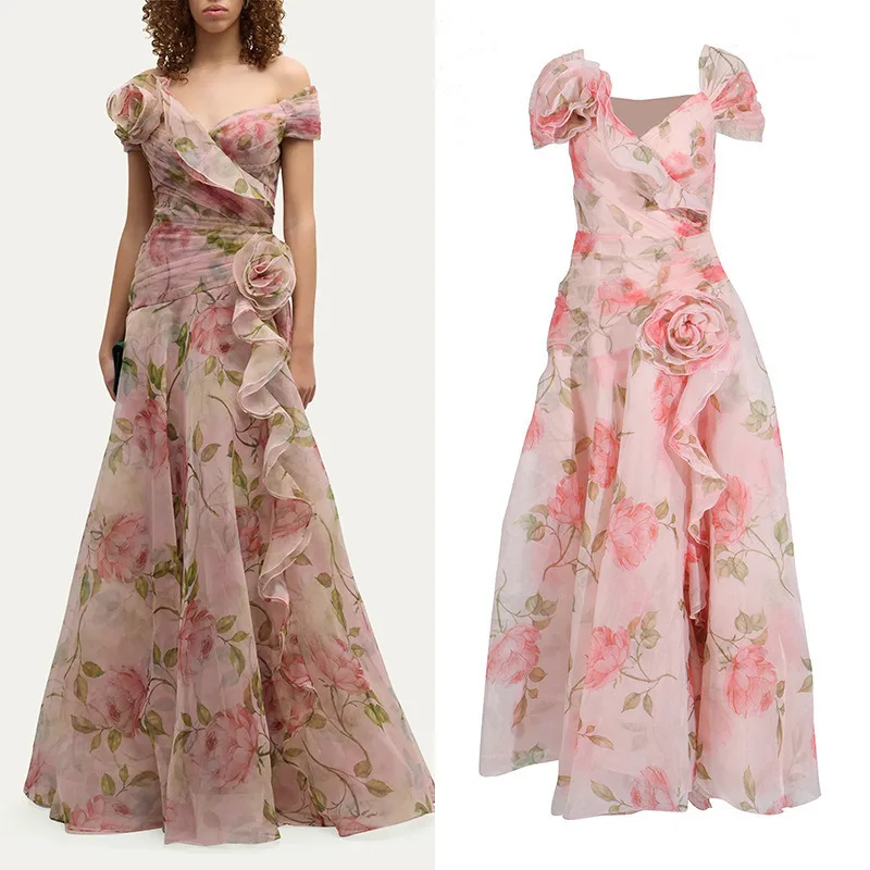 Fairy 3D Tieดอกไม้Drapedคุณภาพชุดสตรี 2025 ใหม่เก๋Fairycore Vคอเอวสูงสุภาพสตรีห้องพักช่วงวันหยุดBeach Robes