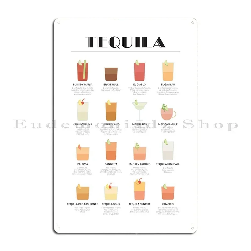 Tequila Cocktail Guide Metal Sign Wall Garage Create Plaques Wall Decor Tin Sign Poster