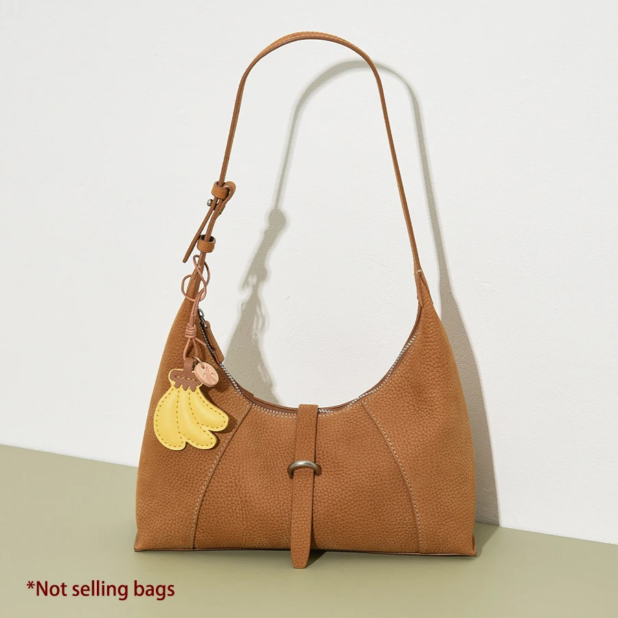 Cute Banana Fruit-shaped Keychain Bag Charm With A Unique Design Sense Banana Genuine Leather Keychain Bag Pendant