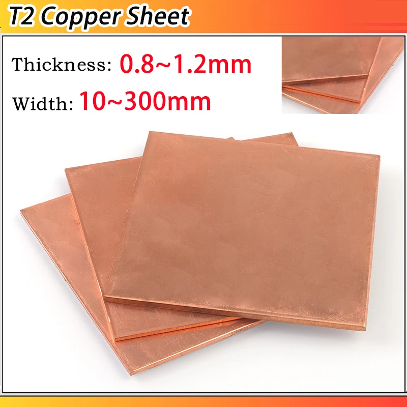 1~4pc T2 Copper Plate Pure Copper Sheet Metal Sheet Foil Plate Copper Sheet Thickness: 0.8mm 1mm 1.2mm Width: 10mm~300mm