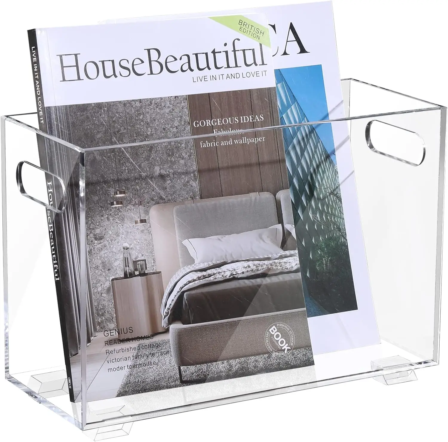 

Clear Acrylic Magazine Holder, Space-Saving Rack for Books, Newspapers, Home Office & Bathroom Storage