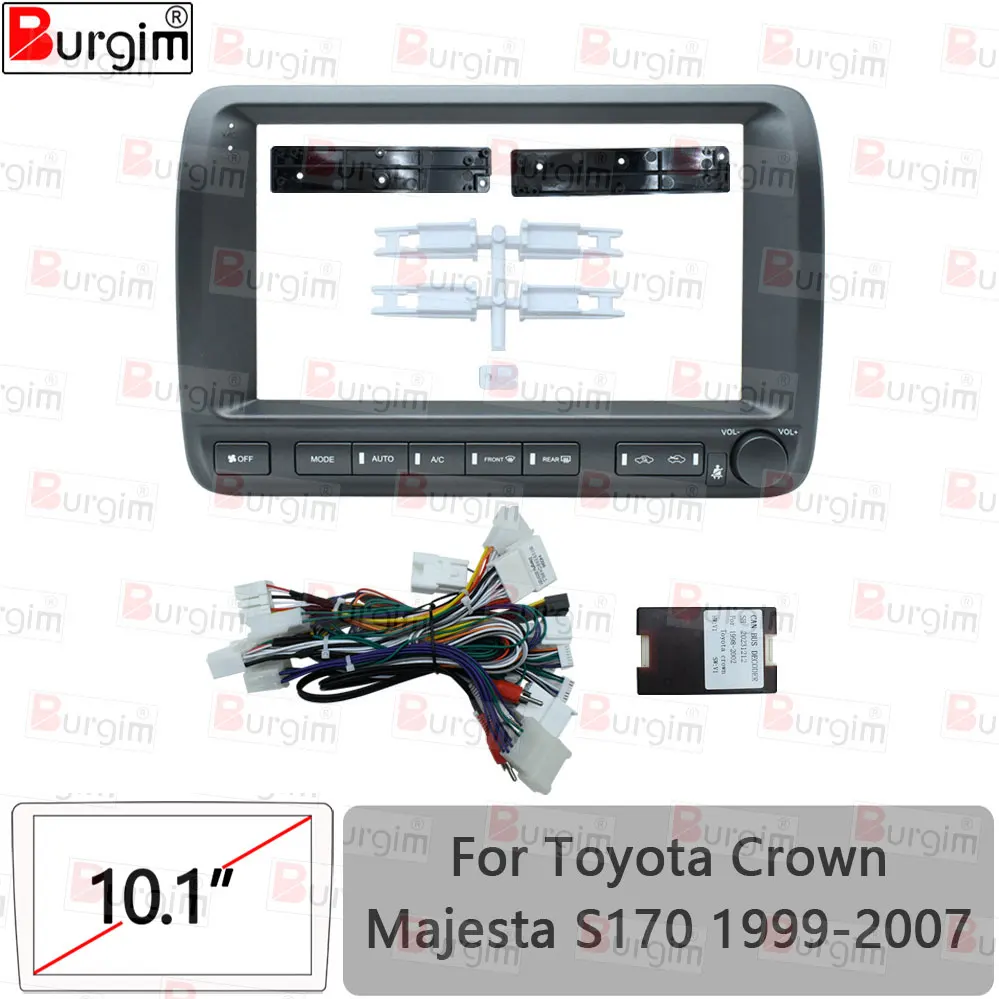 Car Radio Fascia Frame For Toyota Crown Majesta S170 1999-2007 10 inch Stereo Panel Harness Power Cable Adapter Canbus Decoder