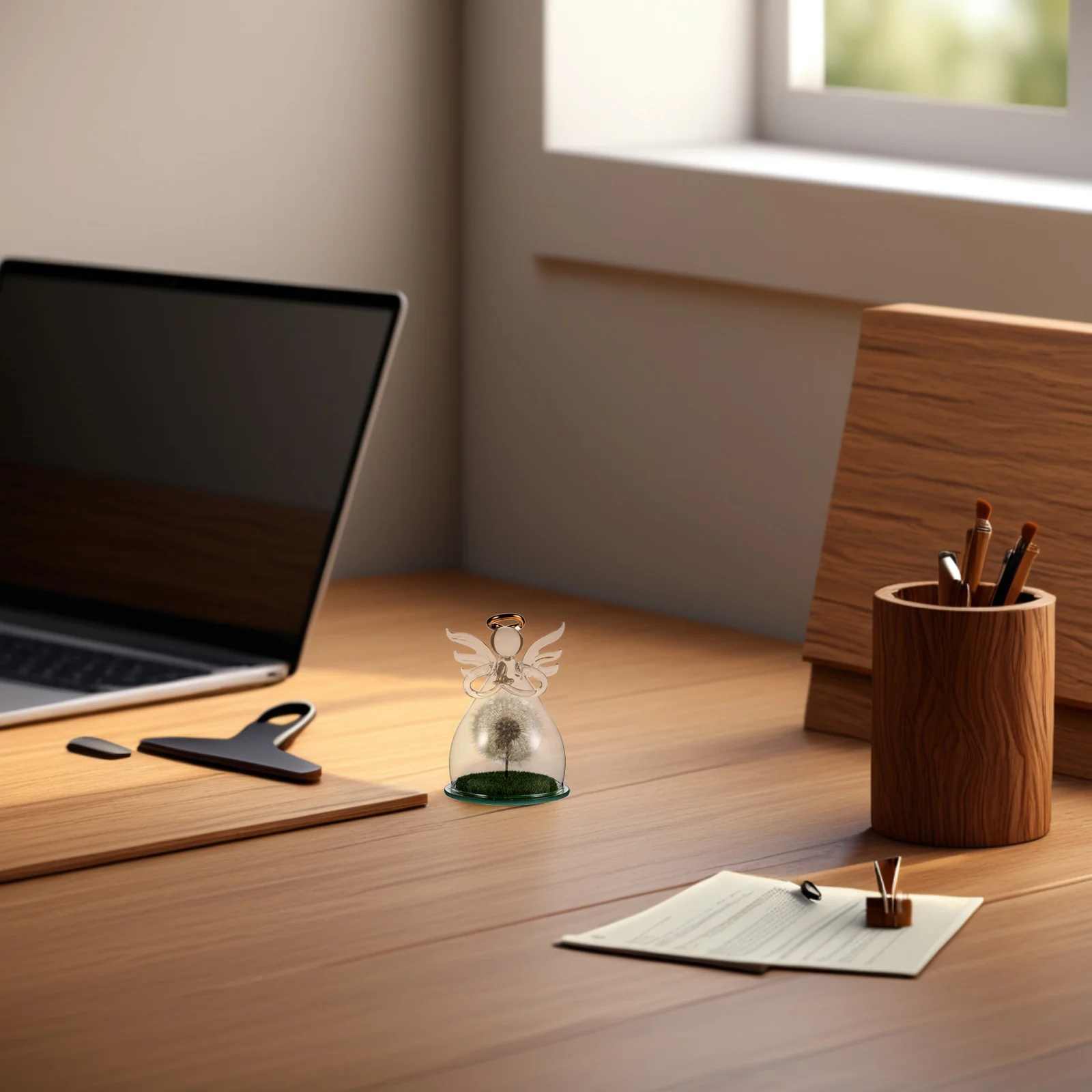 

Preserved Dandelion Angel Glass Dome Sculpture for Mom Grandma Wife Birthday Floral Decoration Home Centerpiece Artistic