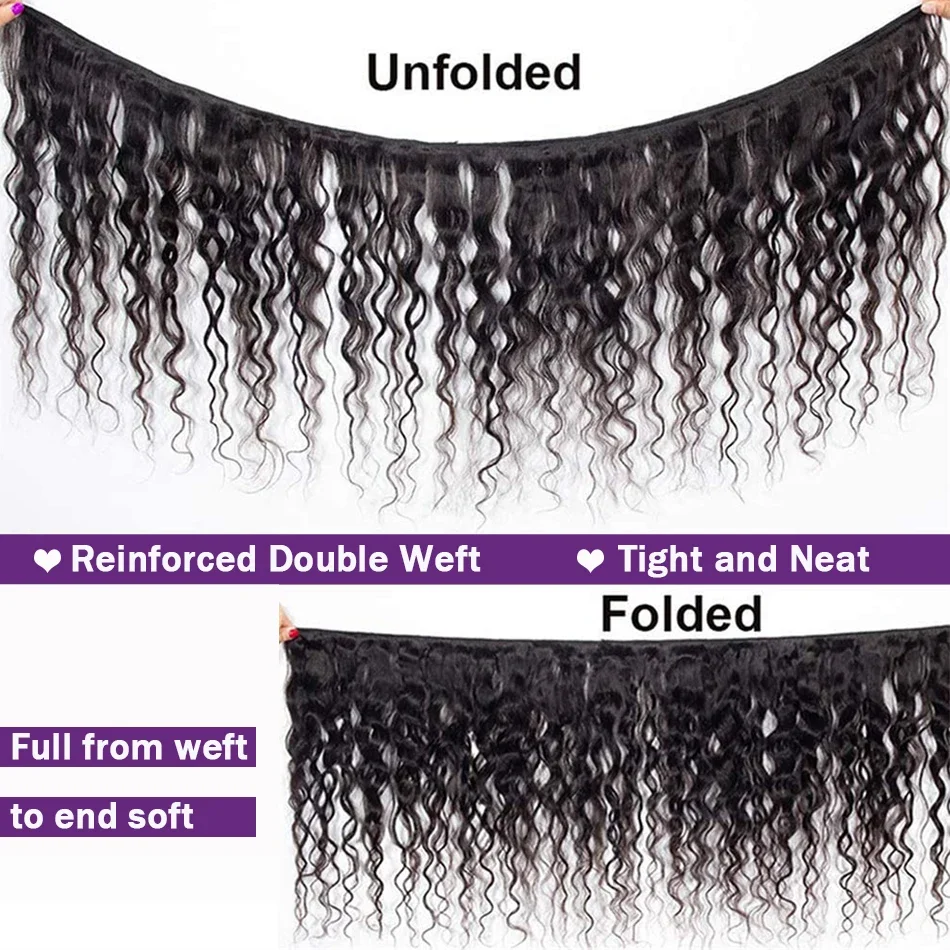 Rosabe- Bundles de cheveux humains Deep Wave, Extensions de cheveux bruts, Double trame, Brésilien Bouclé, Vente en gros, 3 Bundles, 4 Bundles, 30 ", 40", At